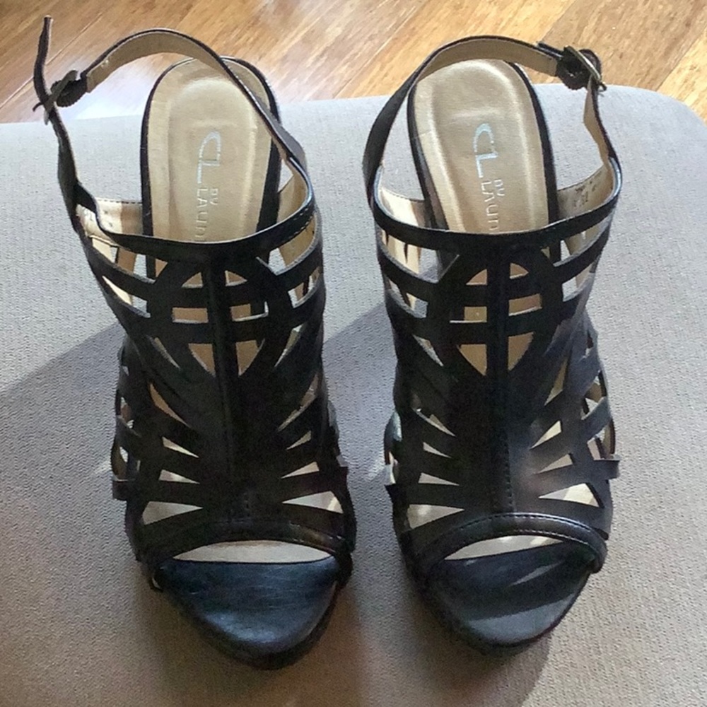 CL By Laundry Black Sandal Heels - Picture 3 of 8